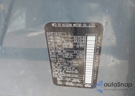 2022 Infiniti Qx55 Sensory Awd z USA, uszkodzony, nr VIN 3PCAJ5L39NF101342